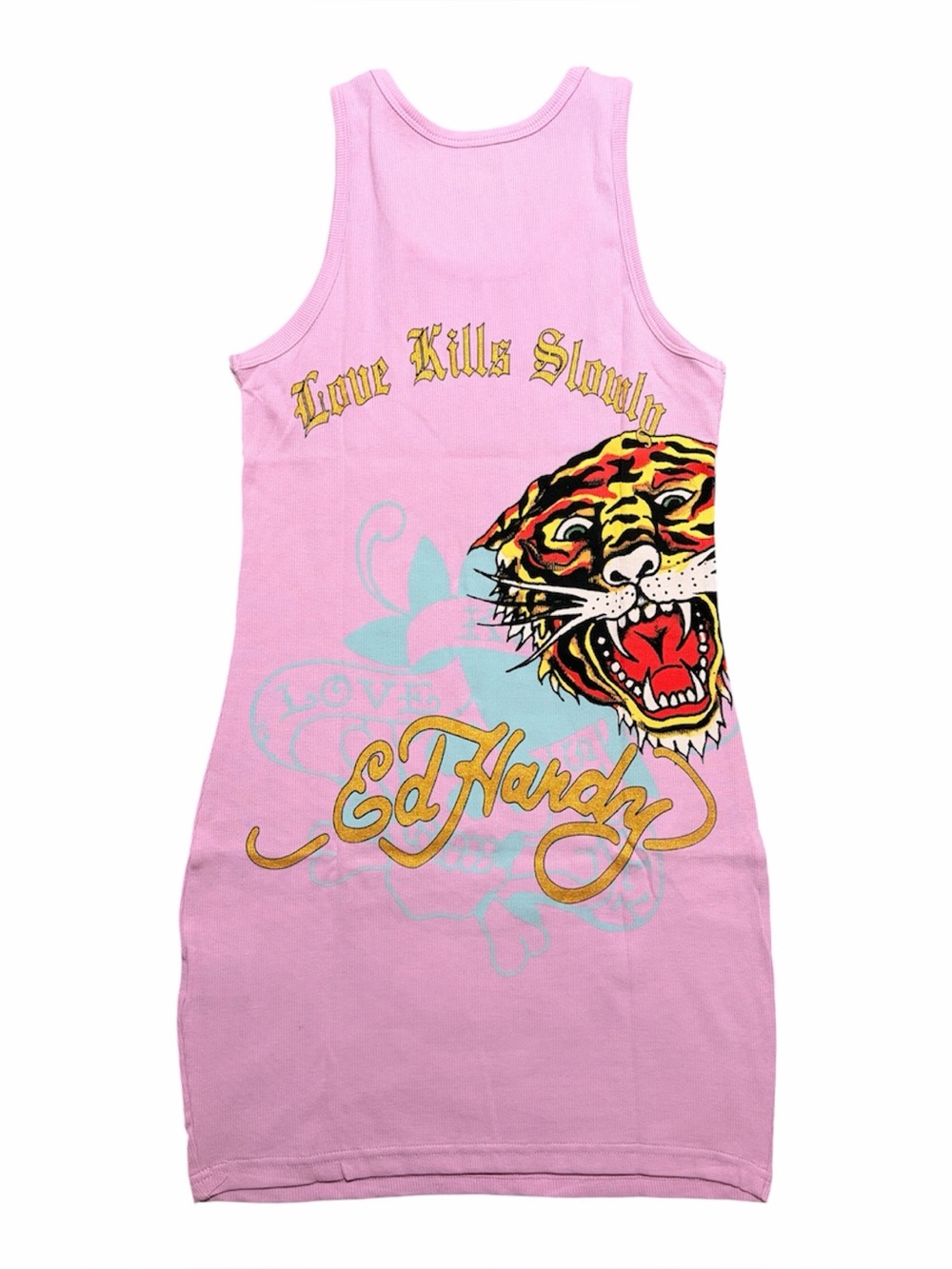 NWT ED HARDY RETRO FLASH RIB TANK DRESS PINK MEDIUM - Picture 4 of 6
